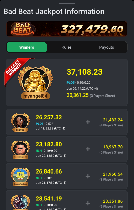 TMT Union Bad Beat Jackpot lobby